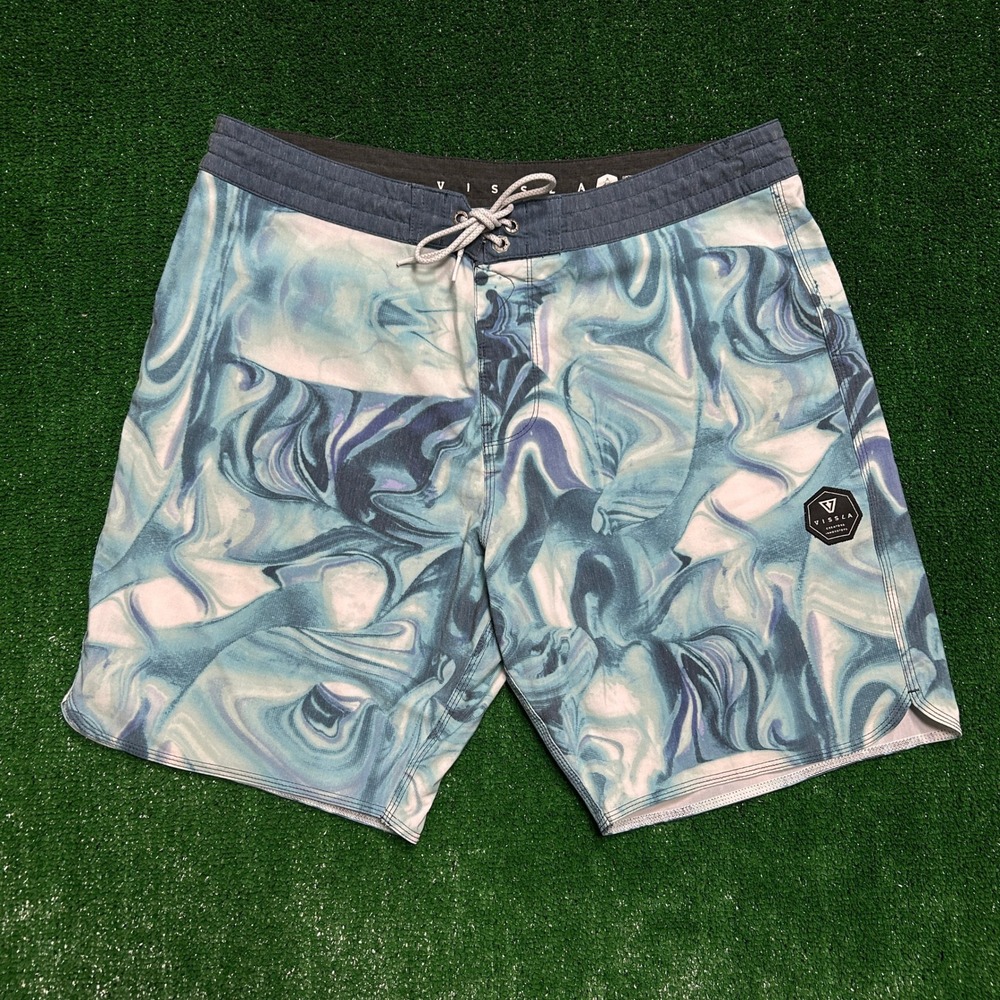 Vissla Board Shorts Mens 36 Blue Marble Swirl Cocotex Stretch Swim M121GRES